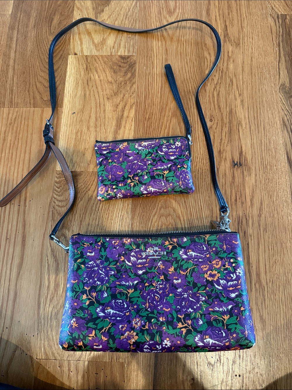 Coach Purple Floral Crossbody and Wristlet Set